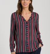 77611 Sleep And Lounge Woven Long Sleeve Shirt - 2984 Marsala Stripe