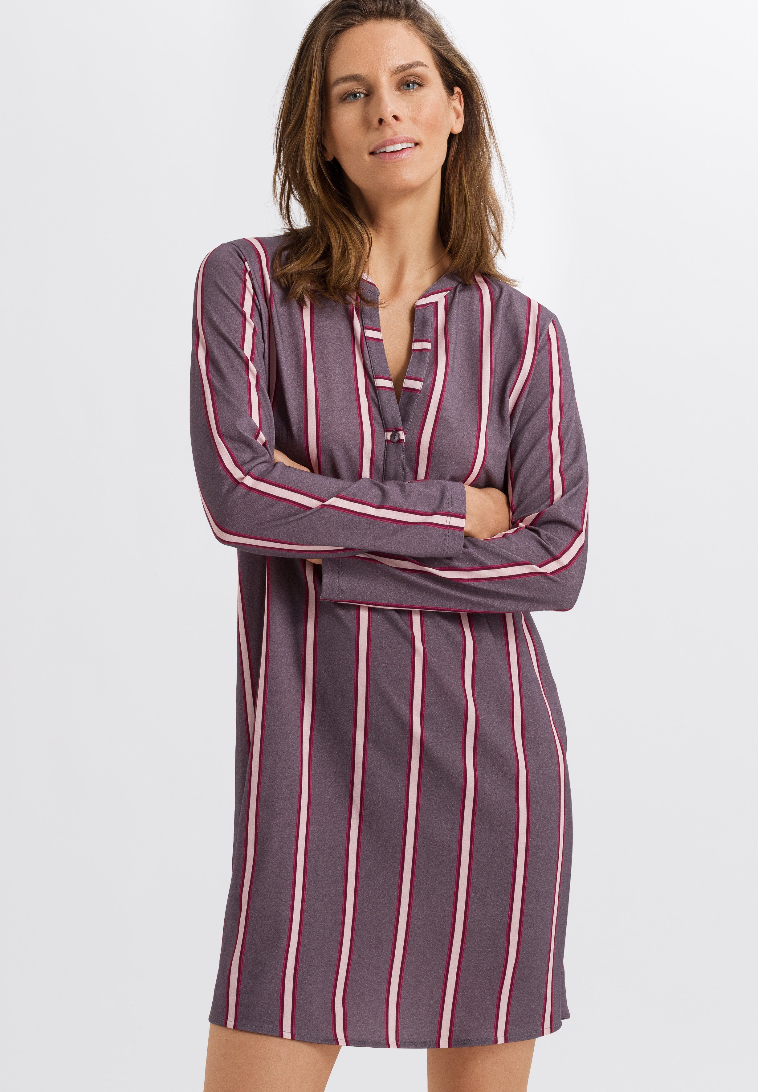 77618 Sleep And Lounge Long Sleeve Gown - 2934 Sleek Stripe