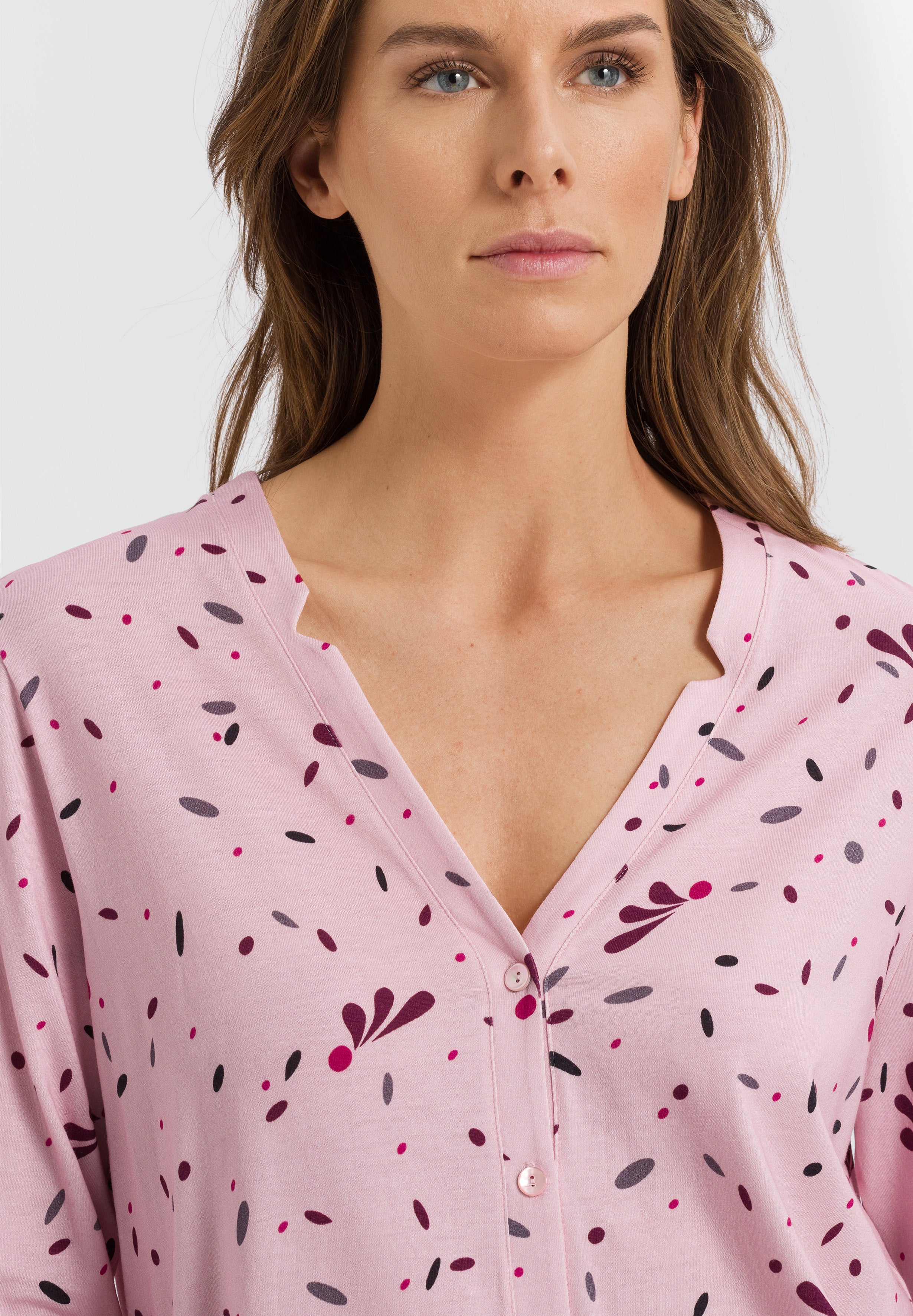 77934 Sleep And Lounge Long Sleeve Button Front Jersey Shirt - 2933 Blithe Petals Print