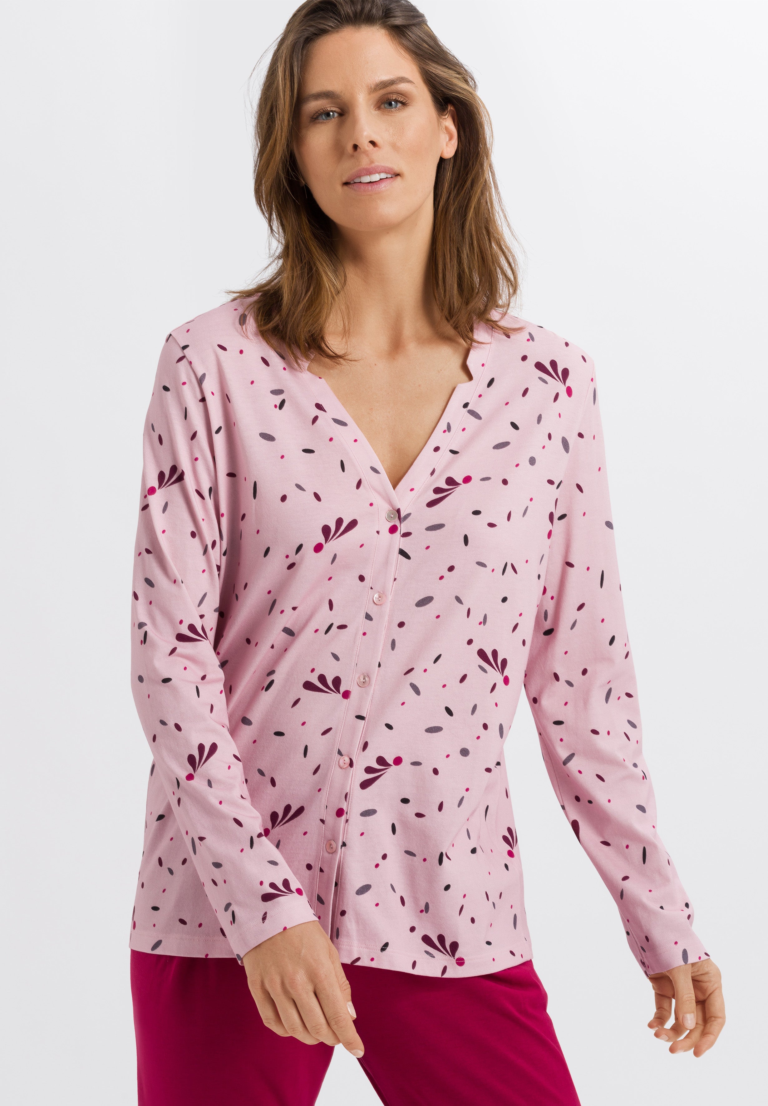 77934 Sleep And Lounge Long Sleeve Button Front Jersey Shirt - 2933 Blithe Petals Print