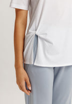 Natural Shirt Cotton Scoop Neck Top With Knot Detail | White 78402-101