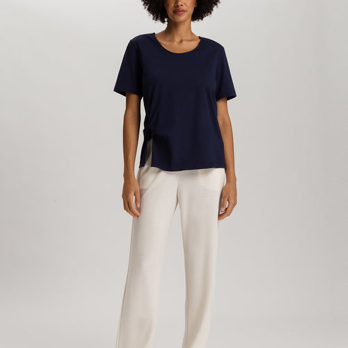 Natural Shirt Cotton Scoop Neck Top With Knot Detail | Deep Navy 78402-1610