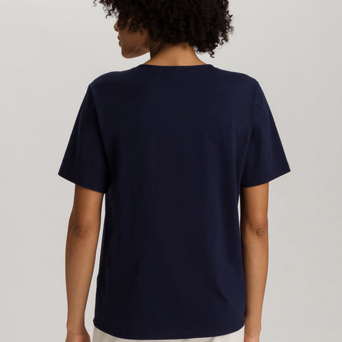 Natural Shirt Cotton Scoop Neck Top With Knot Detail | Deep Navy 78402-1610