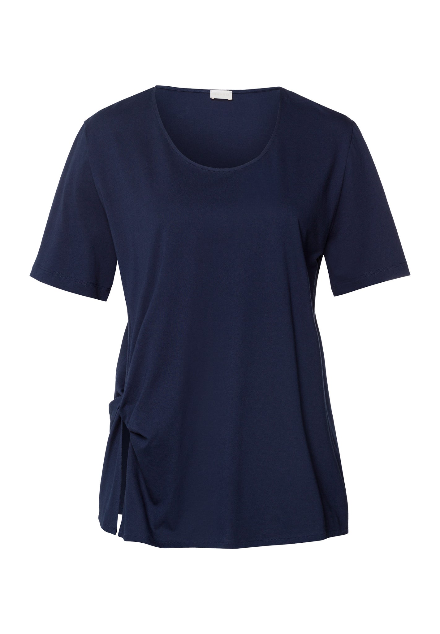 Natural Shirt Cotton Scoop Neck Top With Knot Detail | Deep Navy 78402-1610