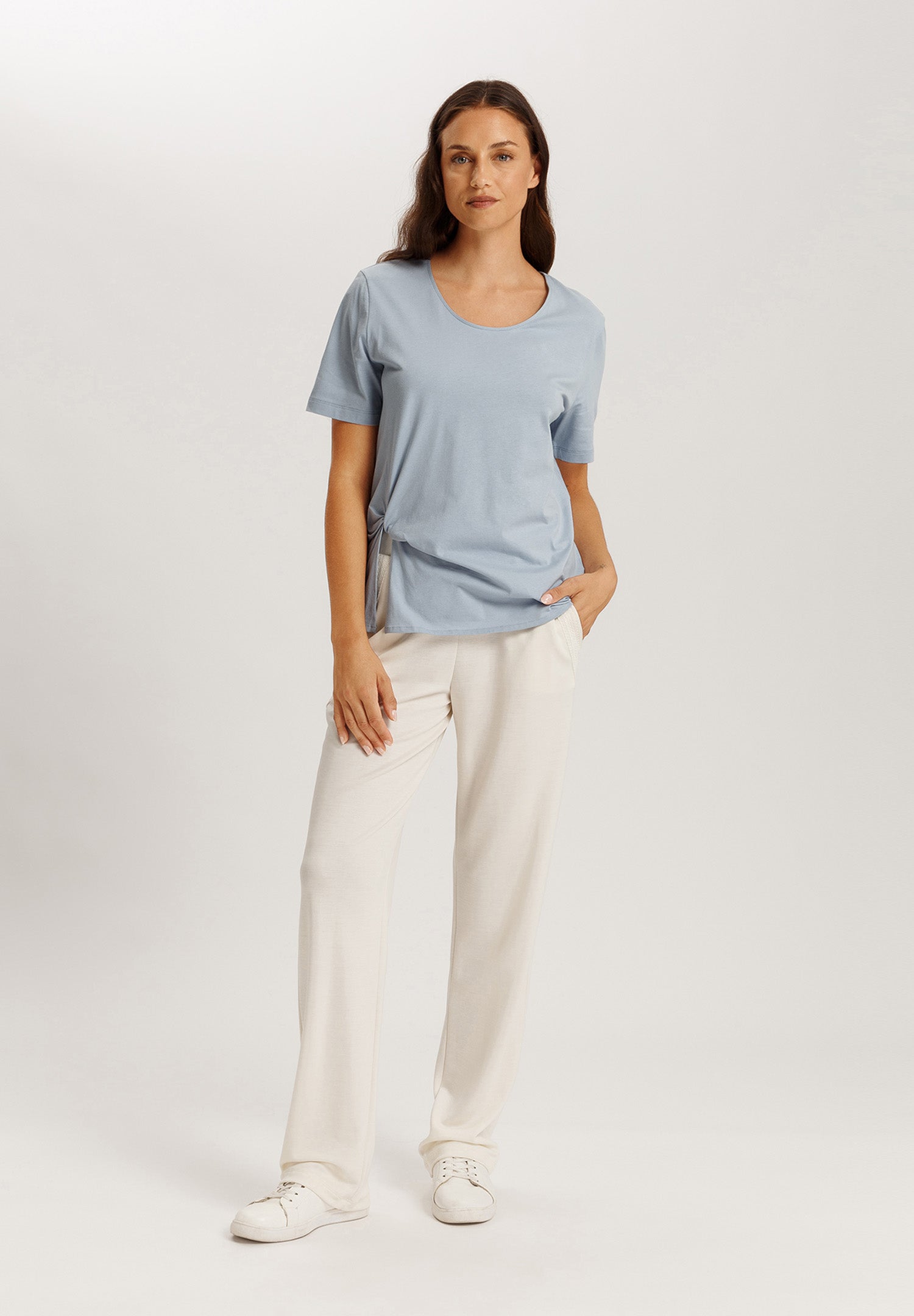 Natural Shirt Cotton Scoop Neck Top With Knot Detail | Sea Breeze 78402-2622