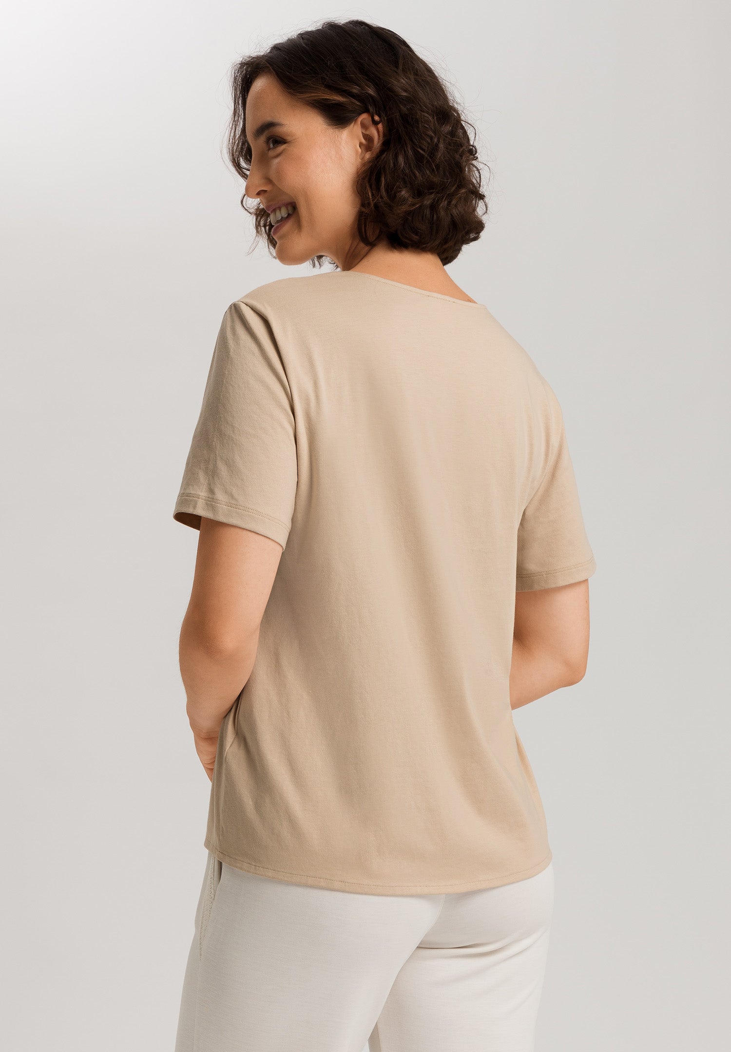 Natural Shirt Cotton Scoop Neck Top With Knot Detail | Iced Cappuccino 78402-2846