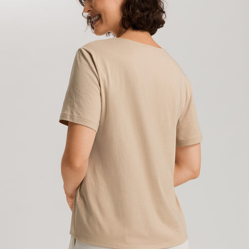 Natural Shirt Cotton Scoop Neck Top With Knot Detail | Iced Cappuccino 78402-2846