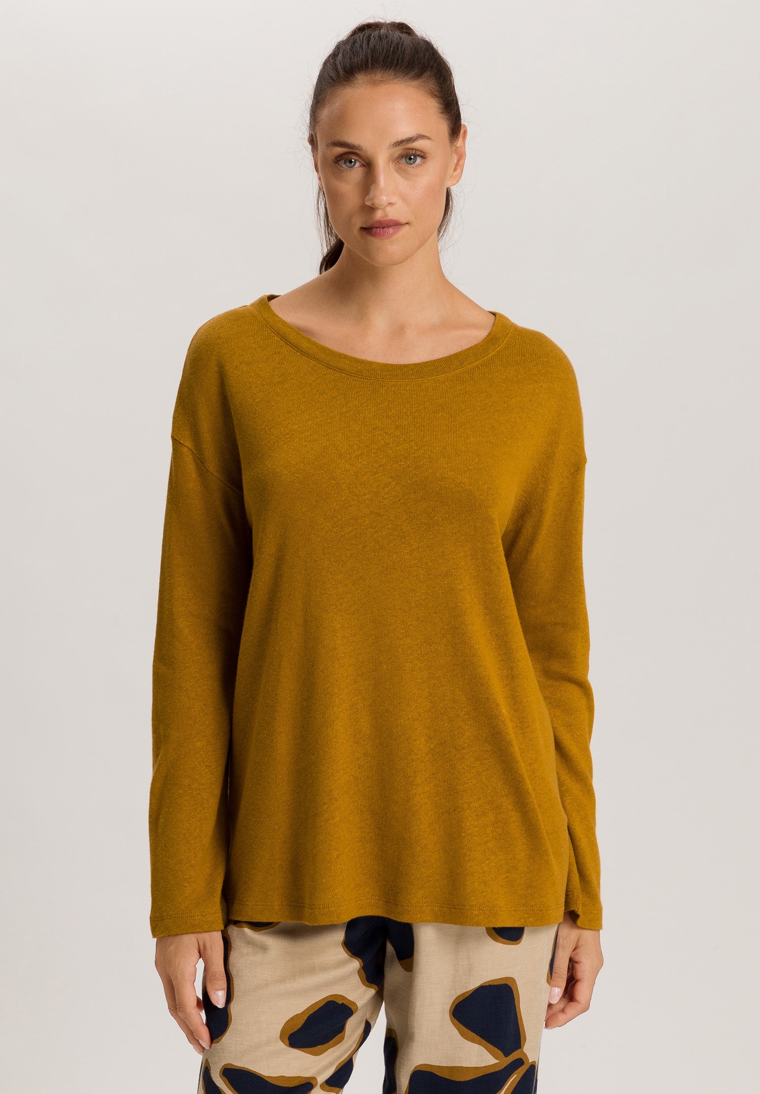 Summer Knits Relaxed Linen Blend Round Neck Top | Golden Cumin 78878-2803