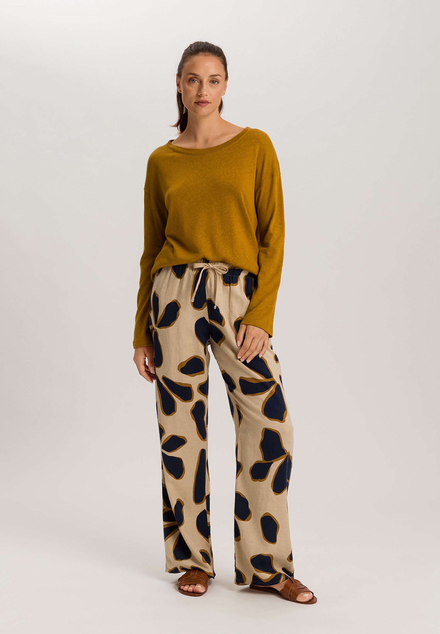 Summer Knits Relaxed Linen Blend Round Neck Top | Golden Cumin 78878-2803