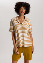 Summer Knits Organic Cotton Structured Collar Top | Golden Cumin Stripe 78881-3030