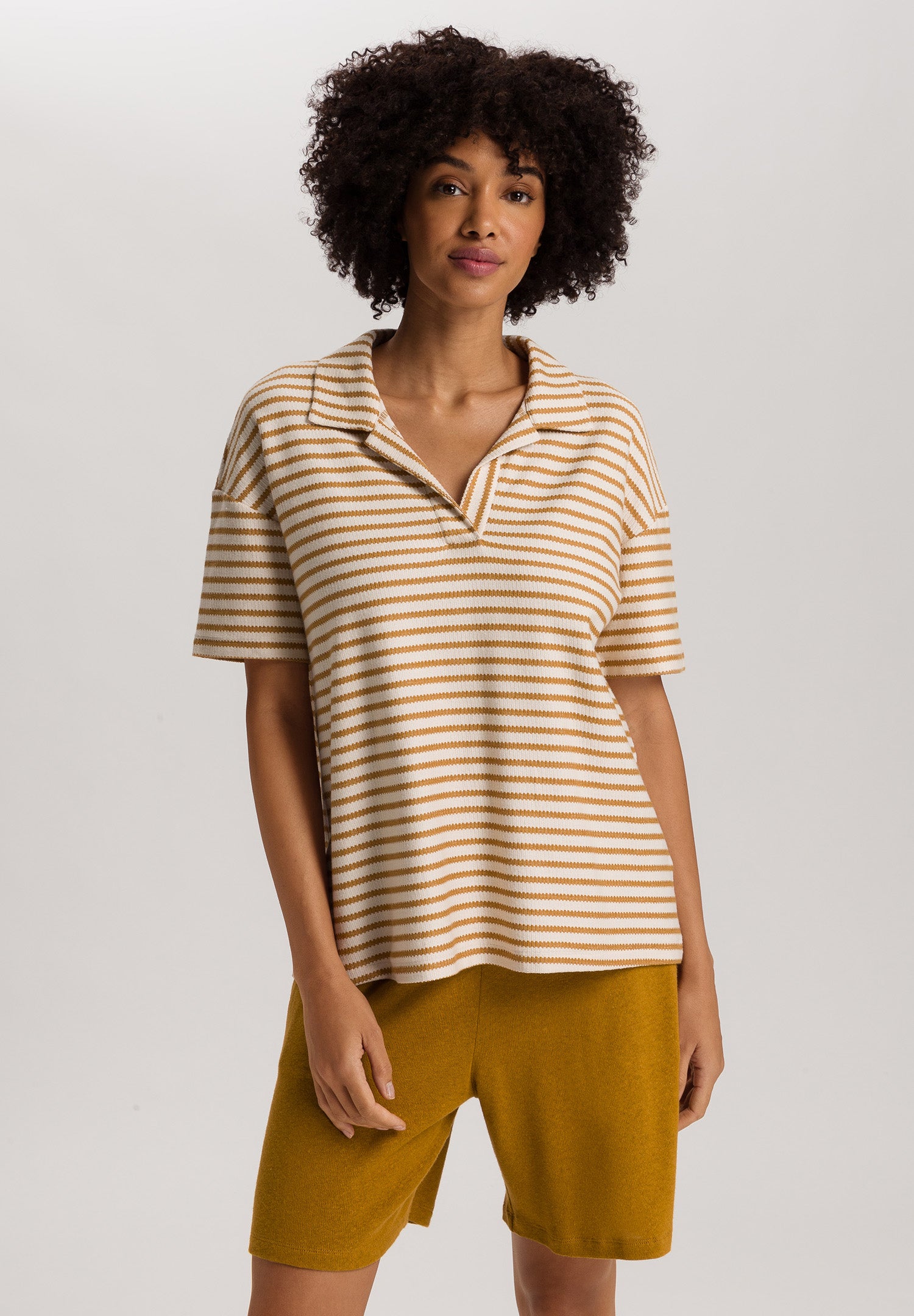 Summer Knits Organic Cotton Structured Collar Top | Golden Cumin Stripe 78881-3030