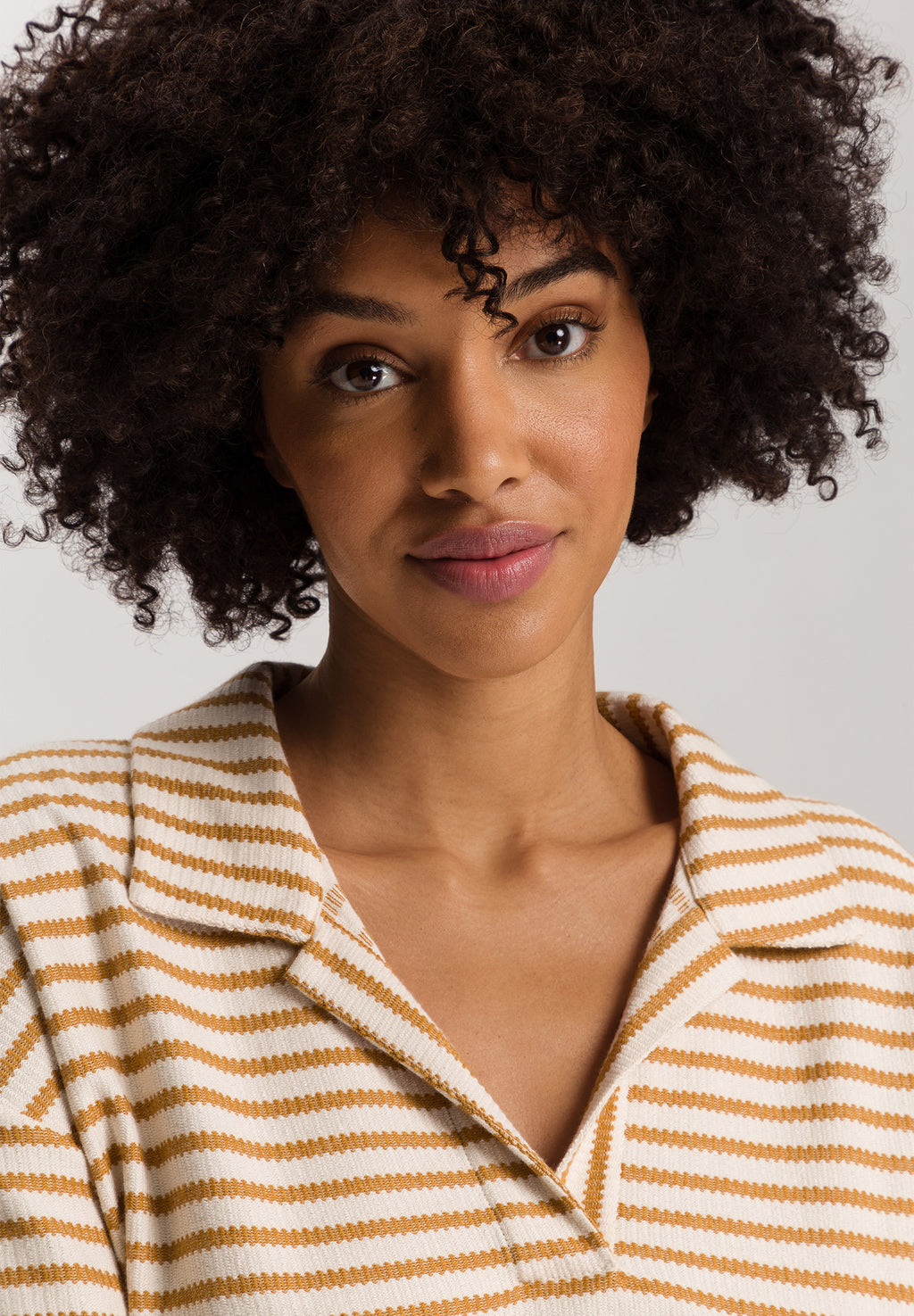 Summer Knits Organic Cotton Structured Collar Top | Golden Cumin Stripe 78881-3030