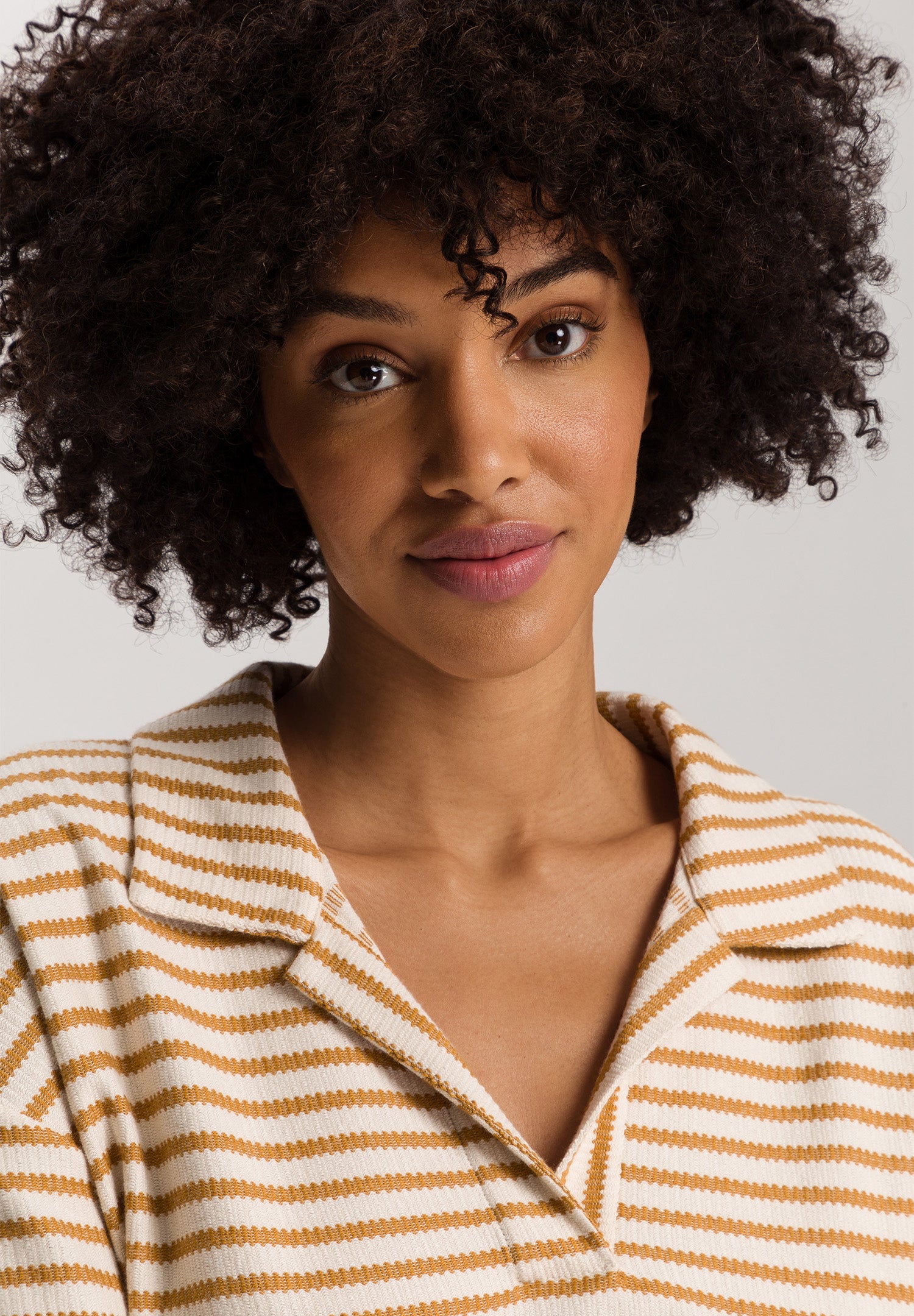 Summer Knits Organic Cotton Structured Collar Top | Golden Cumin Stripe 78881-3030