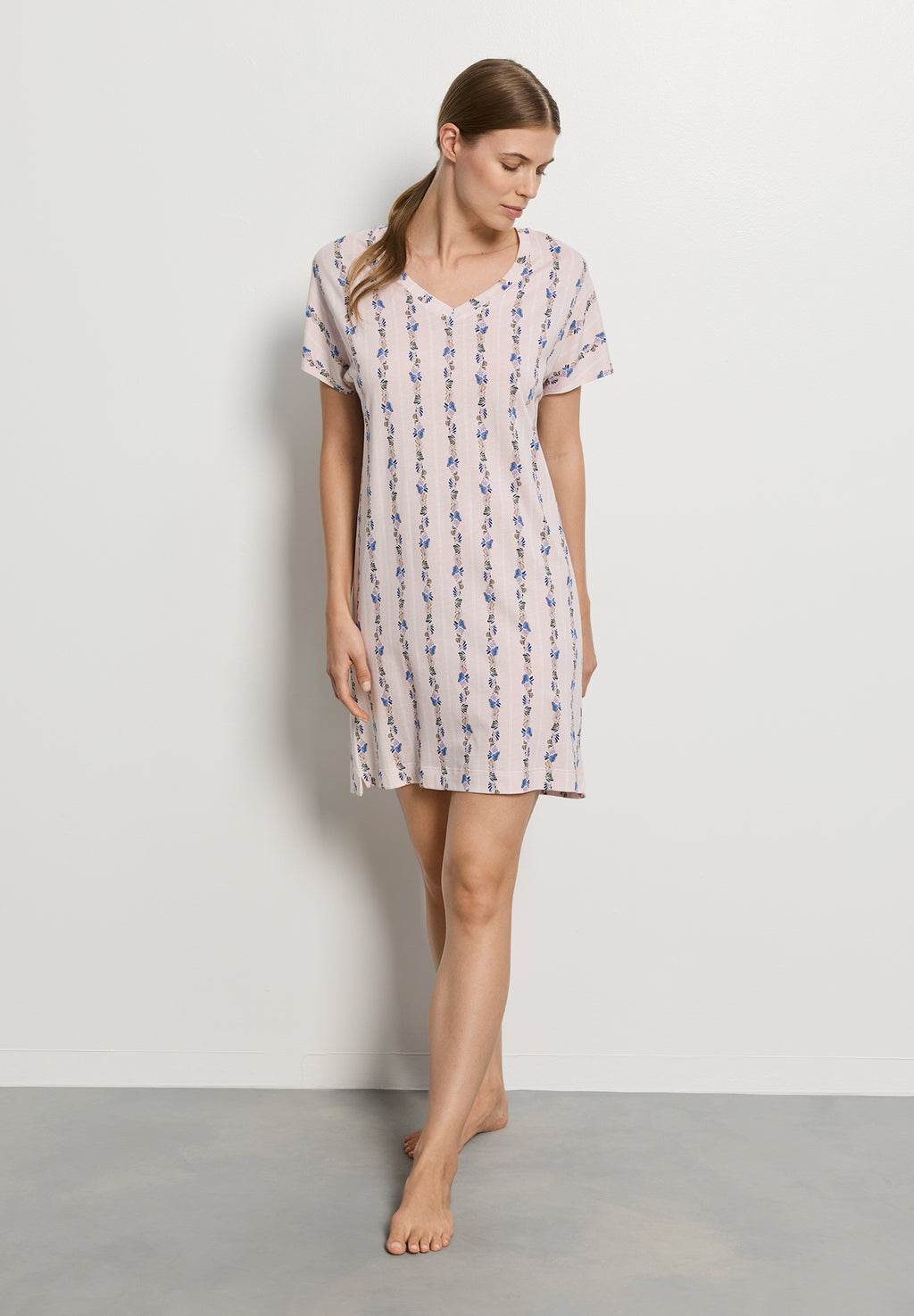 Sleep And Lounge S/Slv Gown | Feminine Stripe 79321-2391
