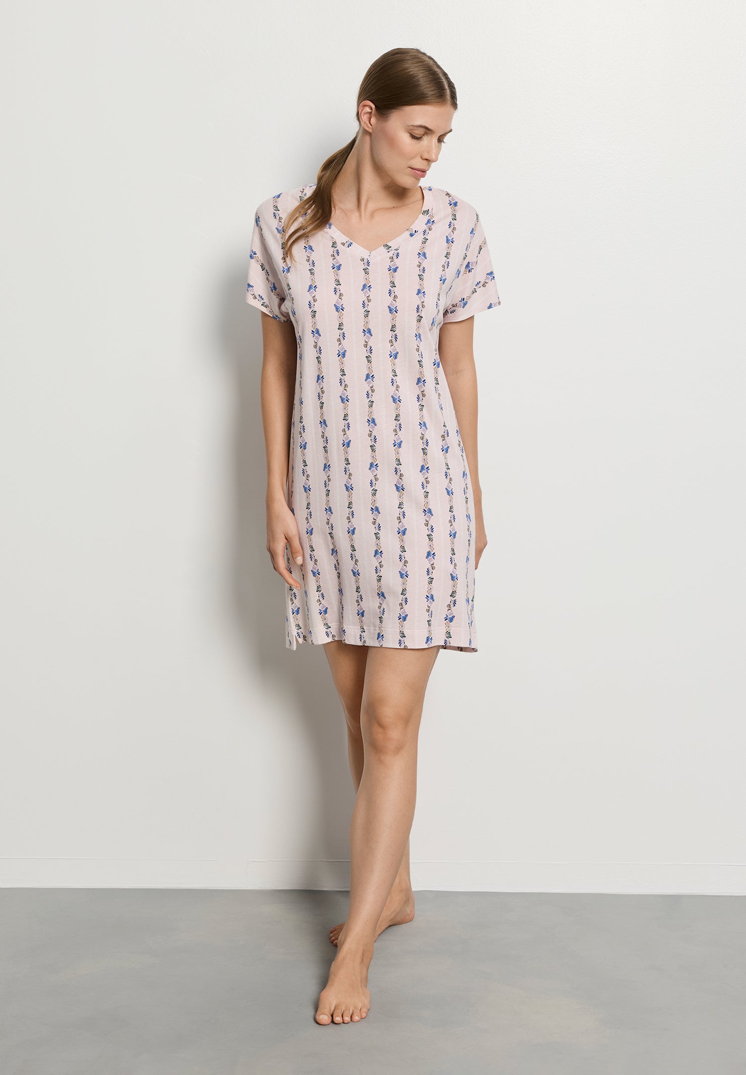 Sleep And Lounge S/Slv Gown | Feminine Stripe 79321-2391