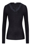 Woolen Lace Fine Ribbed Wool And Silk V-Neck Top | Black 70914-019