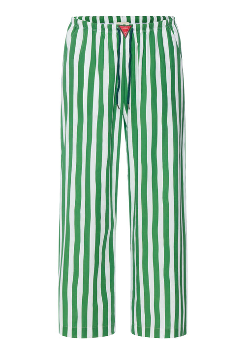 Green and white striped pants on a white background