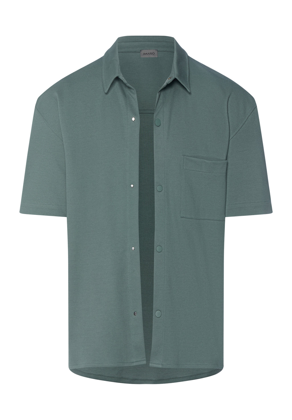 Green short-sleeve shirt on a white background