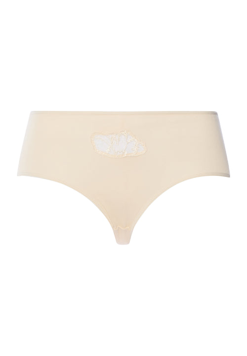 Beige women's underwear with a subtle design on a white background