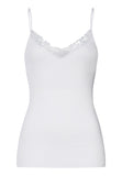 White camisole with lace trim on a white background