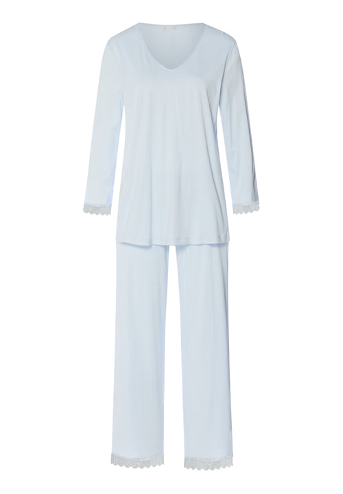 Inaya Scalloped Lace Cotton Pajama Set | Watery Blue 74739-2244