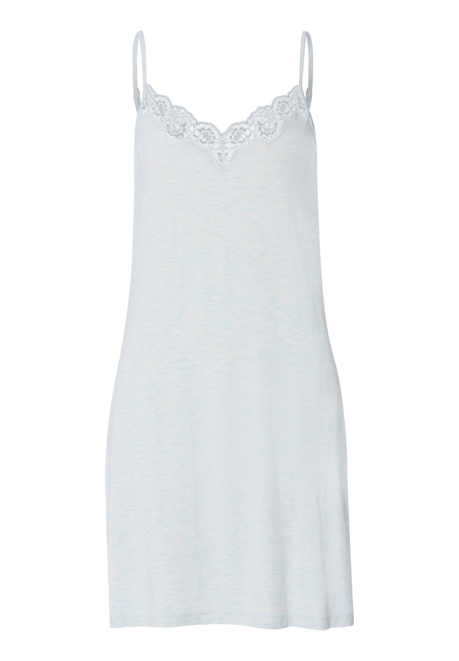 Natural Elegance Lace Trim V-Neck Chemise | Watery Blue Melange 74901-3081