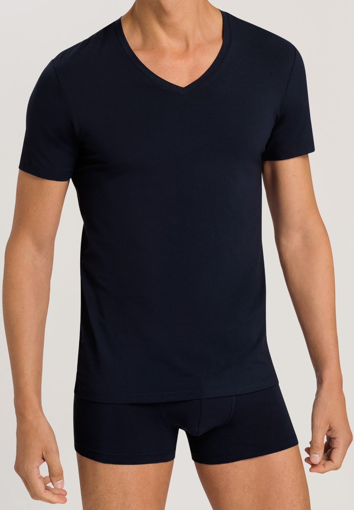 Cotton Superior Fitted V-Neck Cotton T-Shirt | Midnight Navy 73089-593