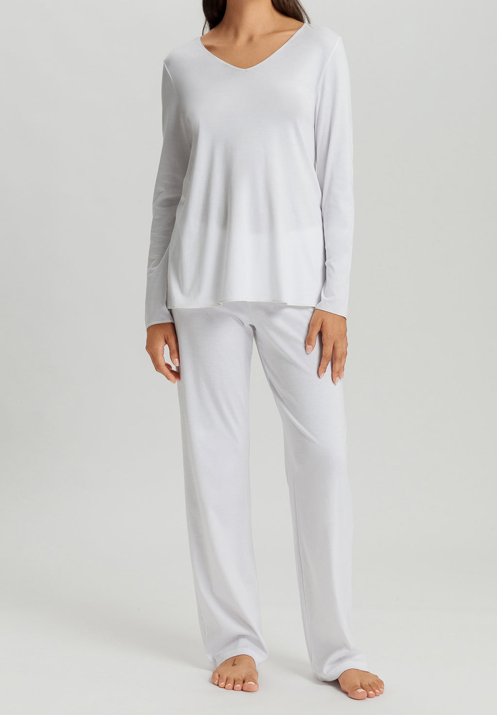 Cotton Silk V-Neck Cotton Pajama Set | White 74816-101