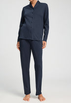 Cotton Silk Button Front Cotton Pajama Set | Deep Navy 74828-1610