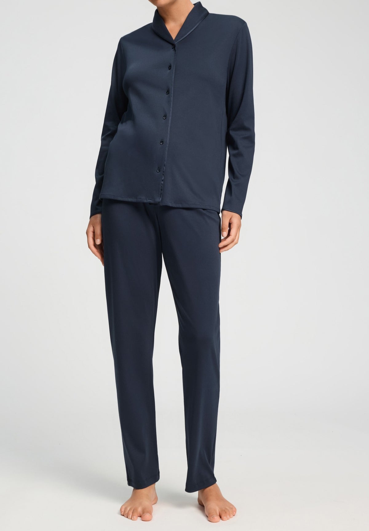 Cotton Silk Button Front Cotton Pajama Set | Deep Navy 74828-1610
