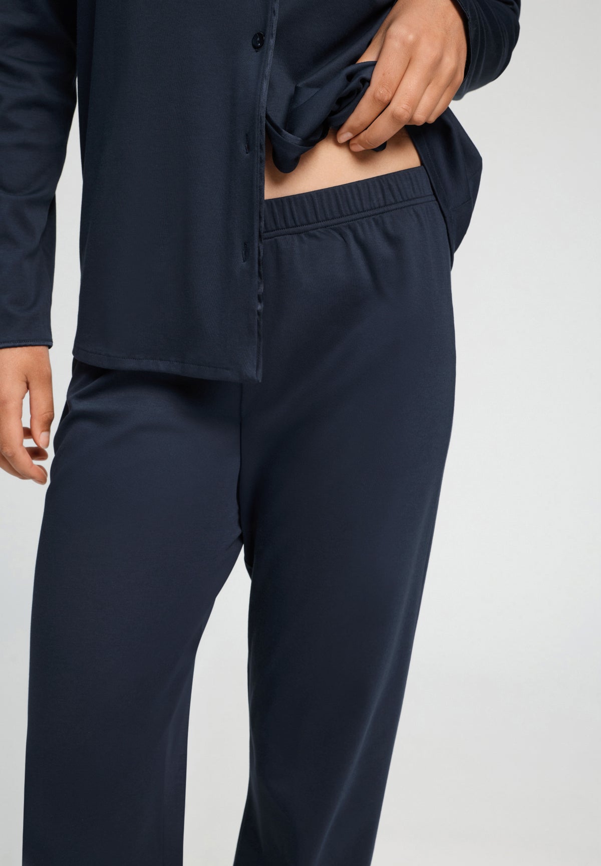 Cotton Silk Button Front Cotton Pajama Set | Deep Navy 74828-1610