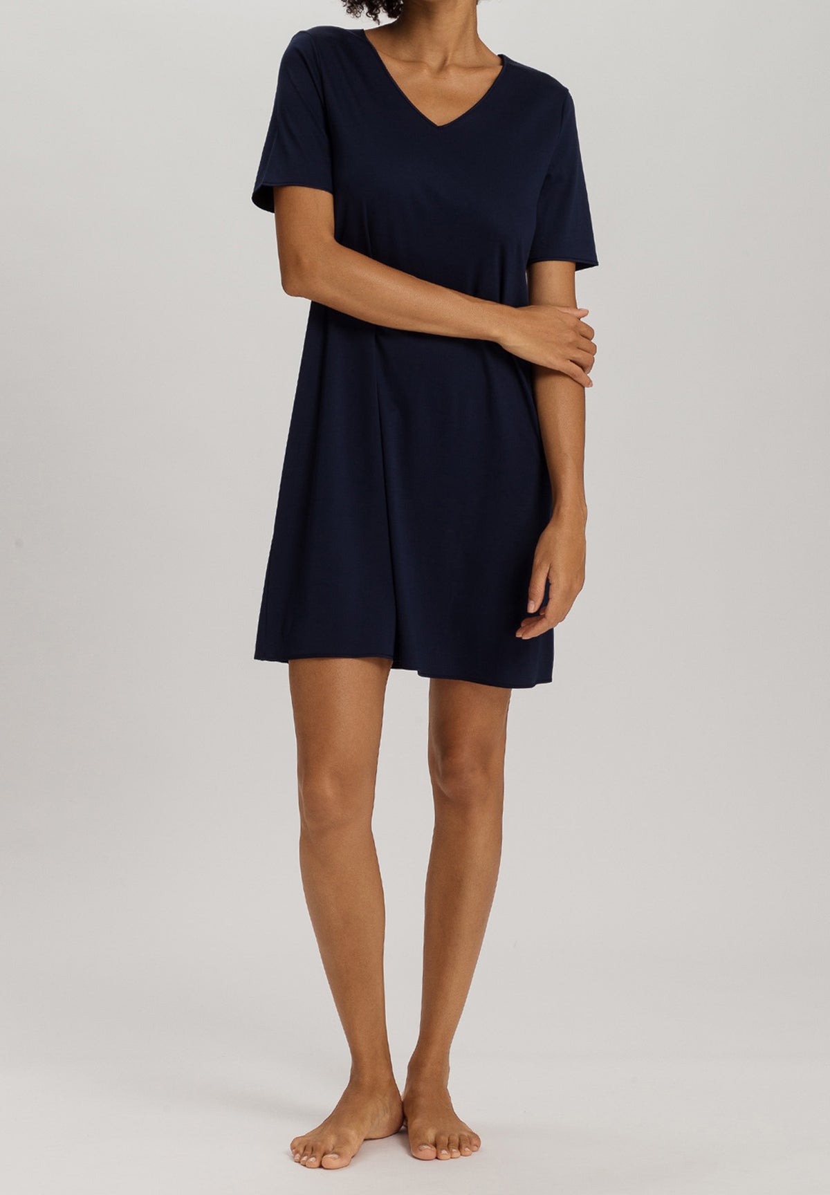 Cotton Silk V-Neck Cotton Nightgown | Deep Navy 74814-1610