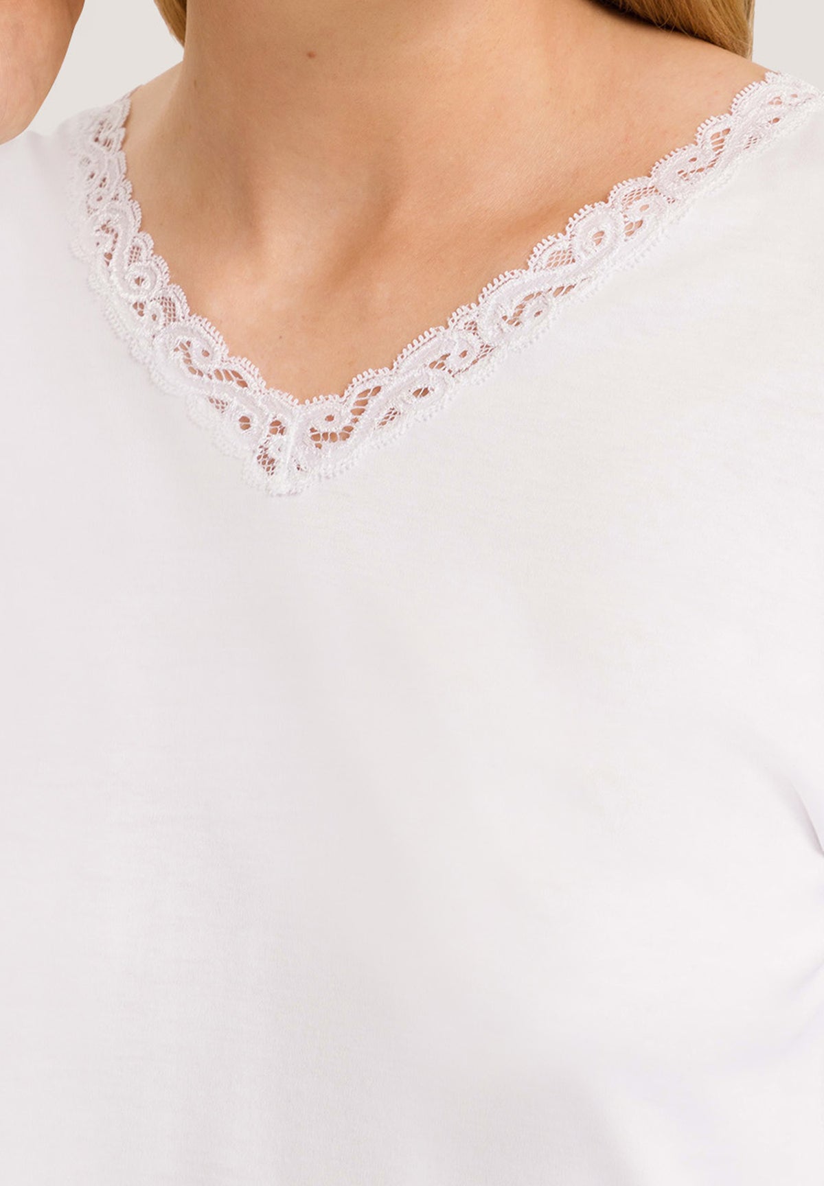Moments Lace Trim Cotton Pajama Set | White 77041-101