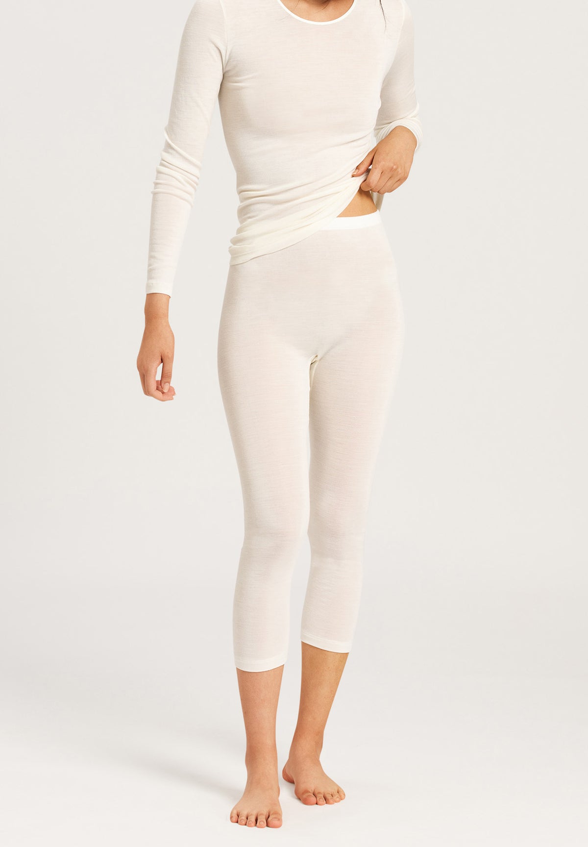 Woolen Silk W Wool and Silk Cropped Leggings | Cygne 71419-795