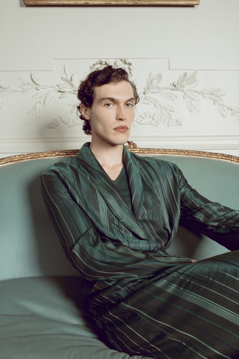 Selection Silk Blend Striped Robe | Laurel Stripe 75879-2864
