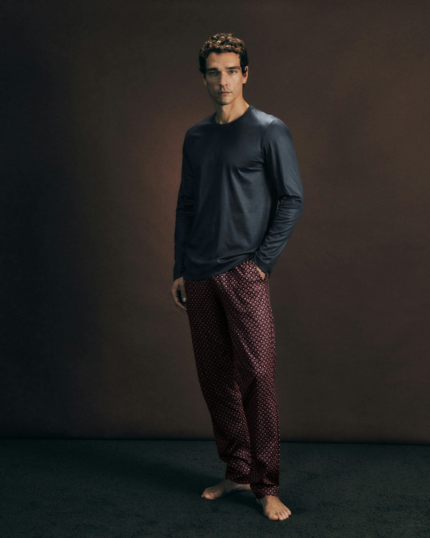 Night And Day Crew Neck Cotton Pajama Set | Red Gems Print 75111-3036