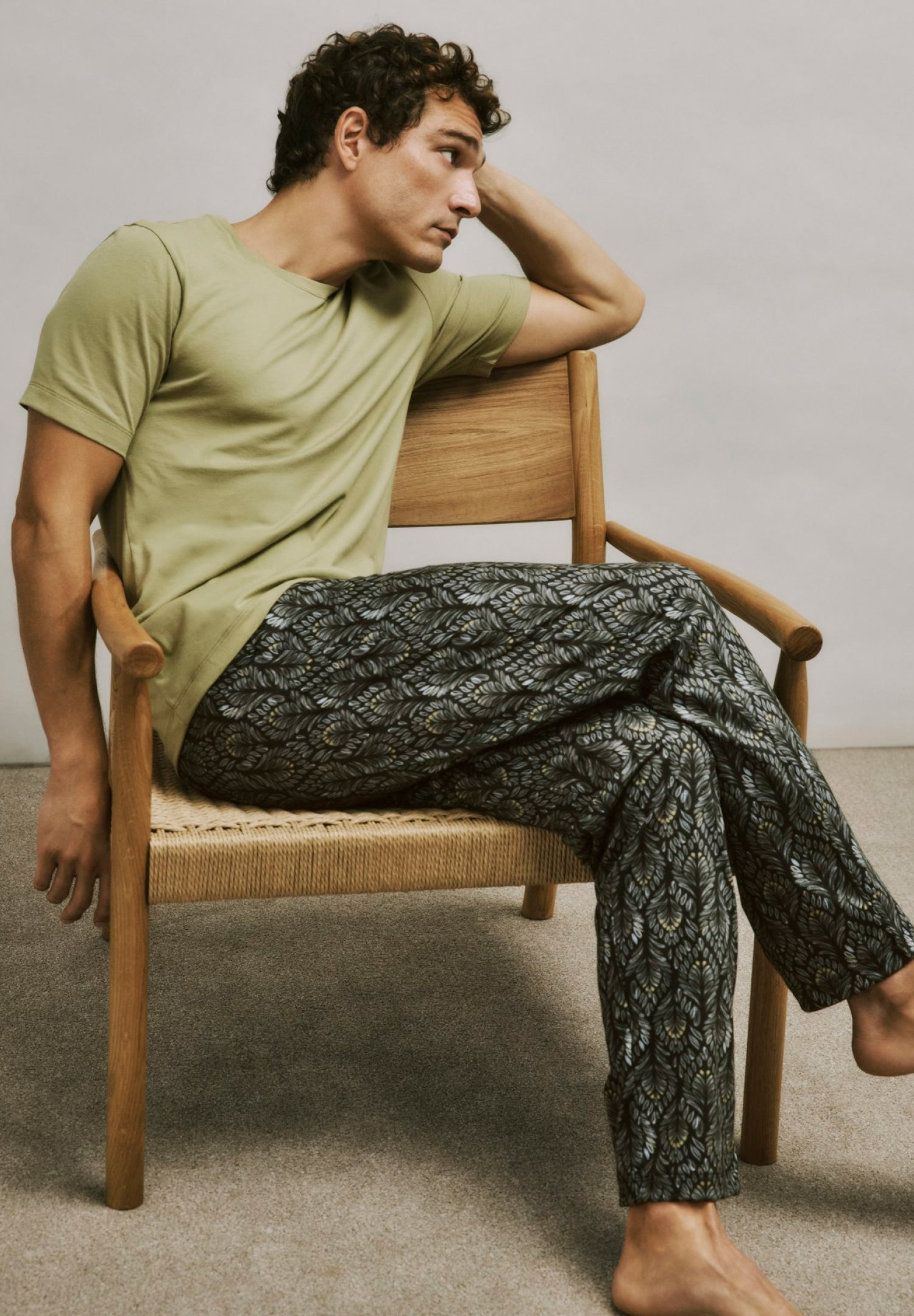 Night And Day Cotton Pajama Pants | Green Lichen Pattern 75216-3034