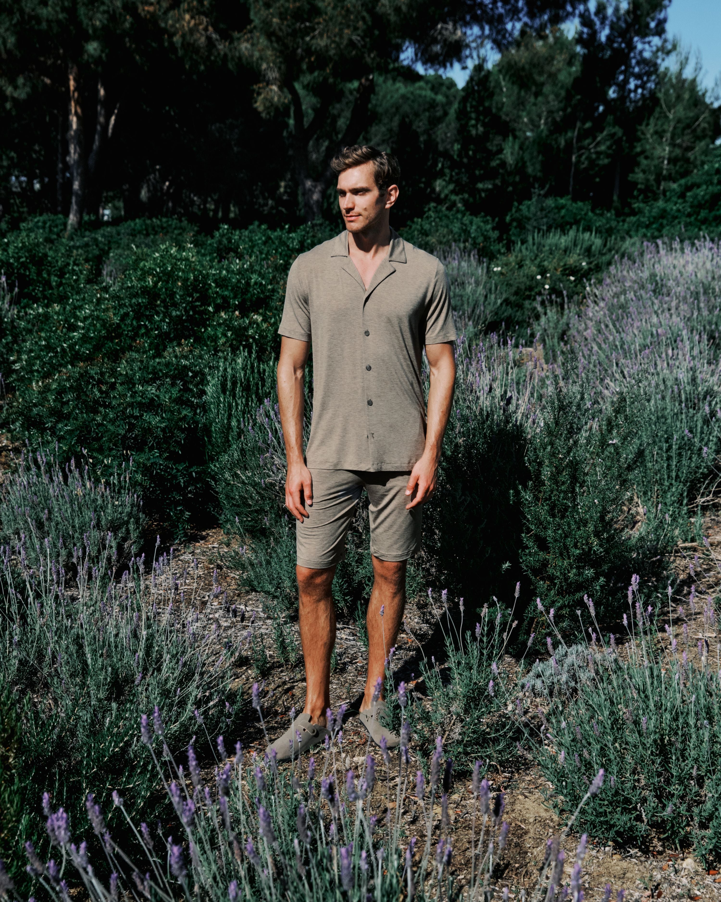 man standing in lavender field wearing Casuals set