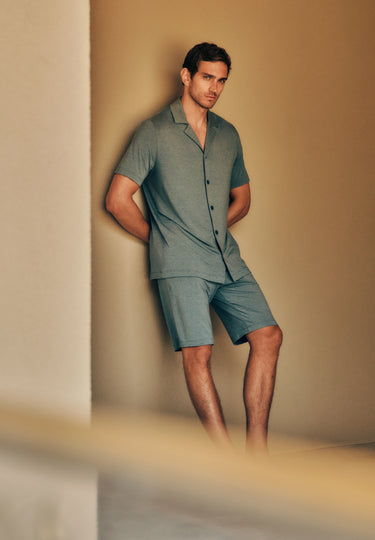 Casuals Notch Collar Button Front Shirt | Ocean Melange 75992-3020
