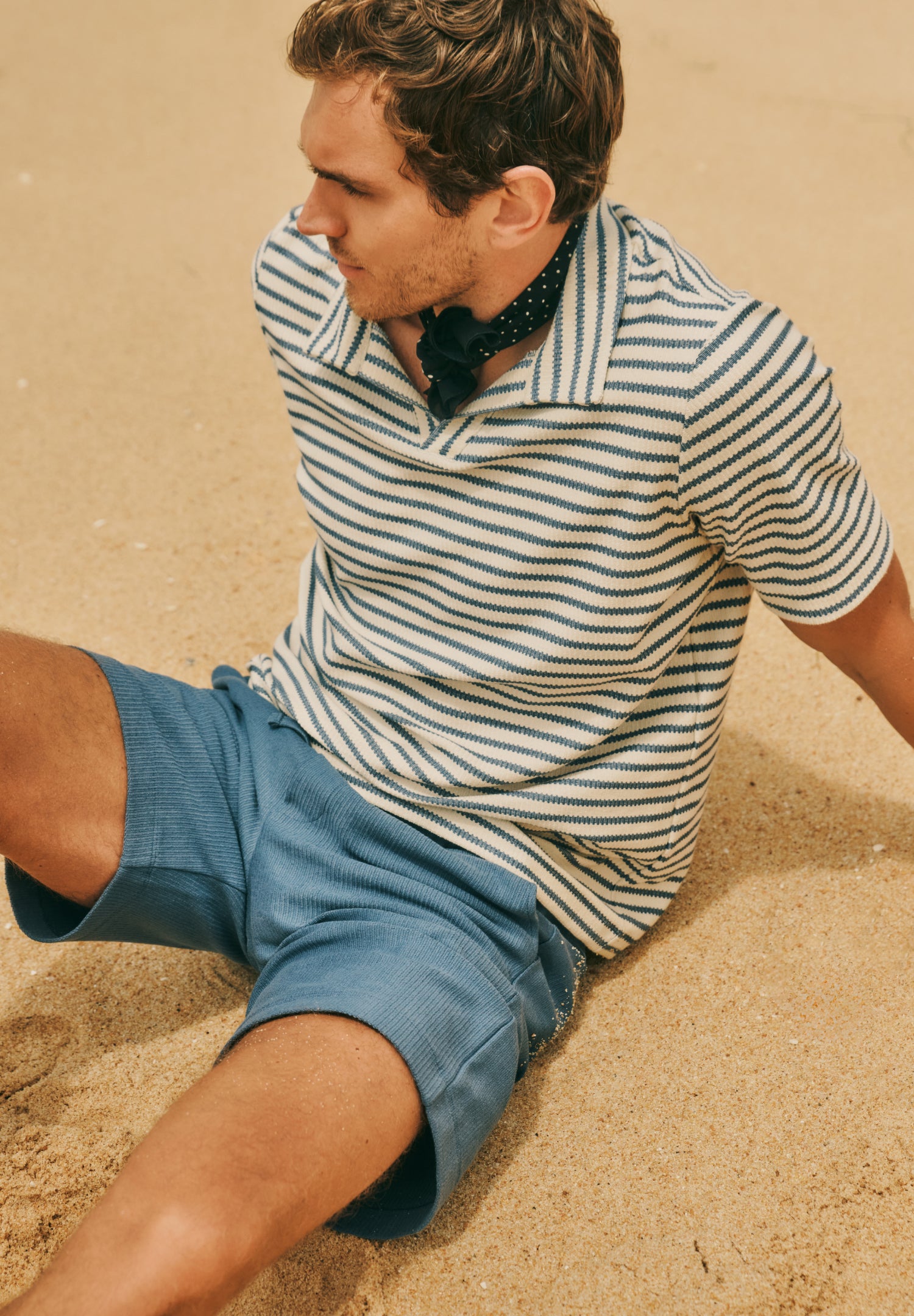 Loungy Summer S/Slv Shirt V-Neck | Deep Breeze Stripe 75785-3026